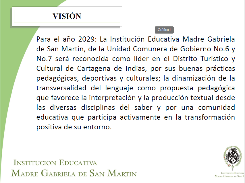 Visión de la Institución Educativa Madre Gabriela de San Martín